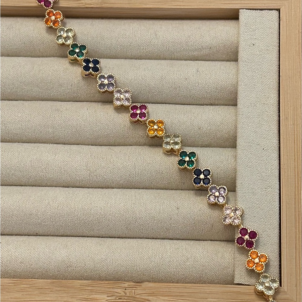 14k Plated Gold Multicolor Floral with Crystals Bracelet